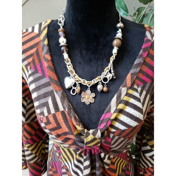 Women's One World Multicolor Tunic Top L Boho V Neck 3/4 Sleeve Stretch Knit - Picture 8 of 12